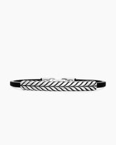 Chevron ID Bracelet  in Black Leather with Sterling Silver, 6.6mm